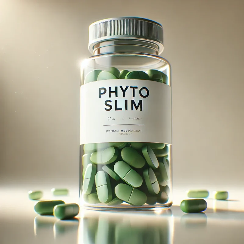 قرص فیتو اسلیم برای چی خوبه؟ 17 DALL·E 2025 02 08 12.22.39 A high quality photorealistic image of a Phyto Slim pill bottle with green and white pills inside. The bottle is sleek modern and minimalistic fe